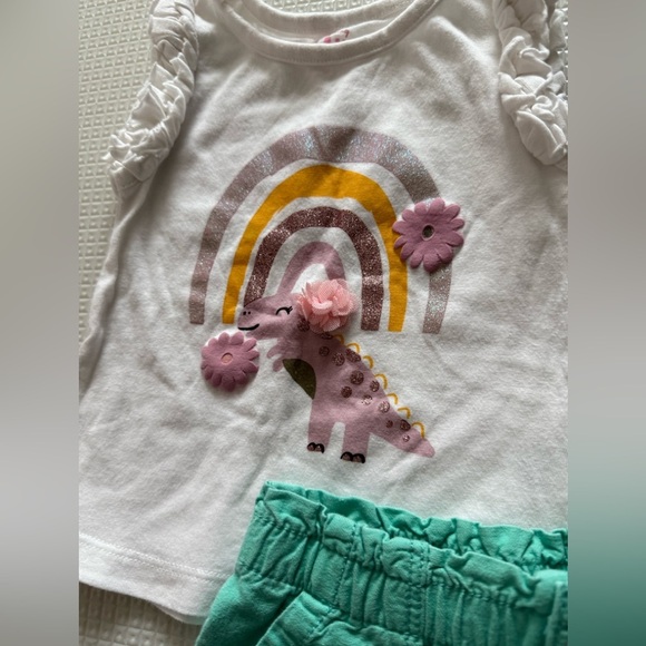 Oshkosh B’gosh|Baby girl cute summer outfit,teal shorts & white rainbow tank••• - Picture 3 of 5